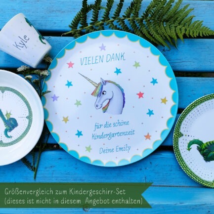 Geschenk-Teller Einhorn Motiv größenverhältnis