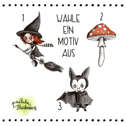 Halloween Motiv-Wahl, Hexe, Pilz, Vampir