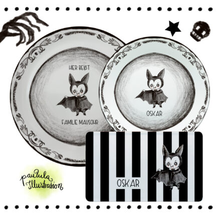 Halloween-Geschirr-Set personalisiert Vampir, Melamin