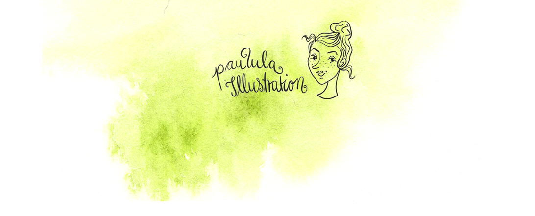 paulula Illustration Logo und kleines Portrait-logo auf grünem Aquarellhintergrund - banner