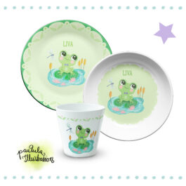 Kindergeschirr-Set personalisiert Frosch cute, Melamin