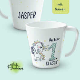 Einschulung Tasse personalisiert mit Wunschname • Einhorn • 200 ml Melamin