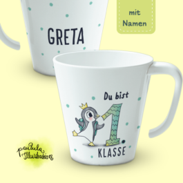 Einschulung Tasse personalisiert mit Wunschname • Pinguin • 200 ml Melamin